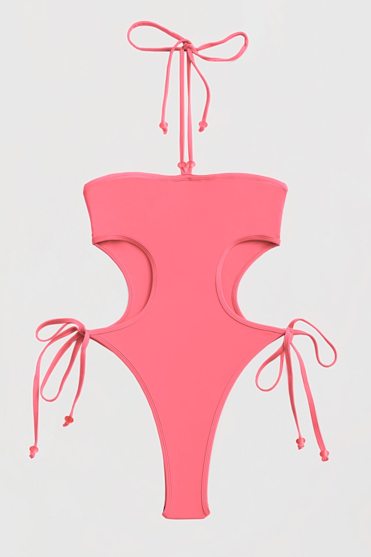 Pink One Piece Swimsuit with Side Ties and Cut Out Hip Detail