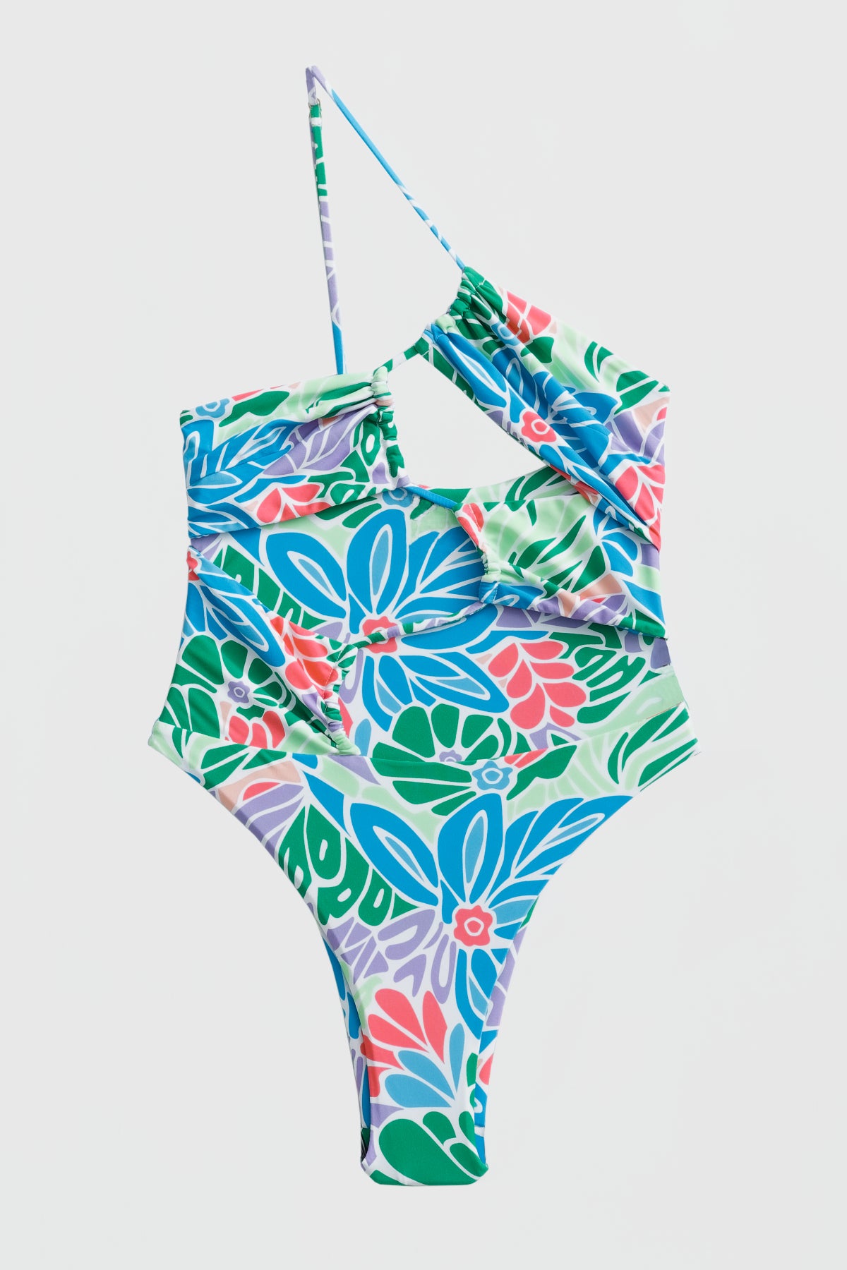 Asymmetrical Single Shoulder One Piece Swimsuit in a Floral Print Pattern