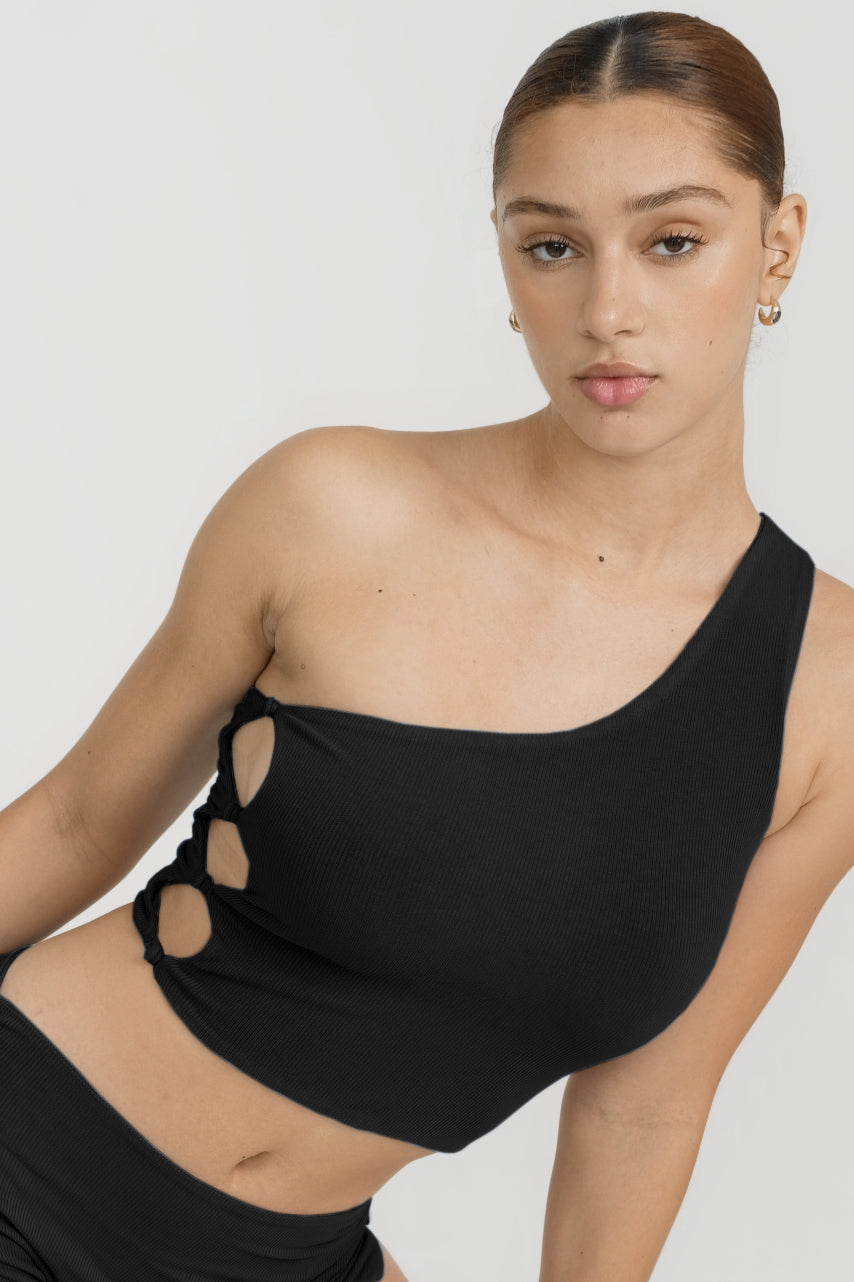 Black Single Shoulder Lounge Crop Top