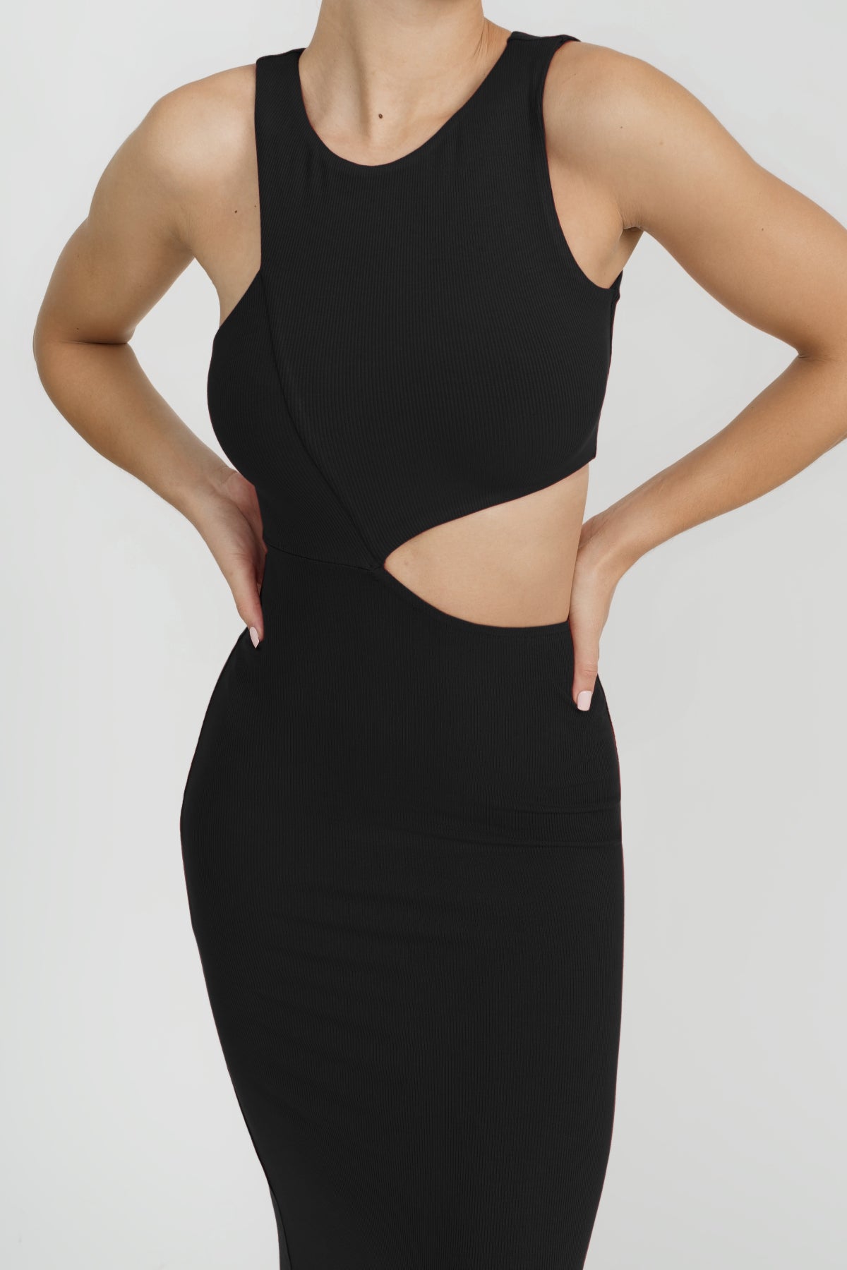 Black Full Length Lounge Dress with Side Cut Out Detail