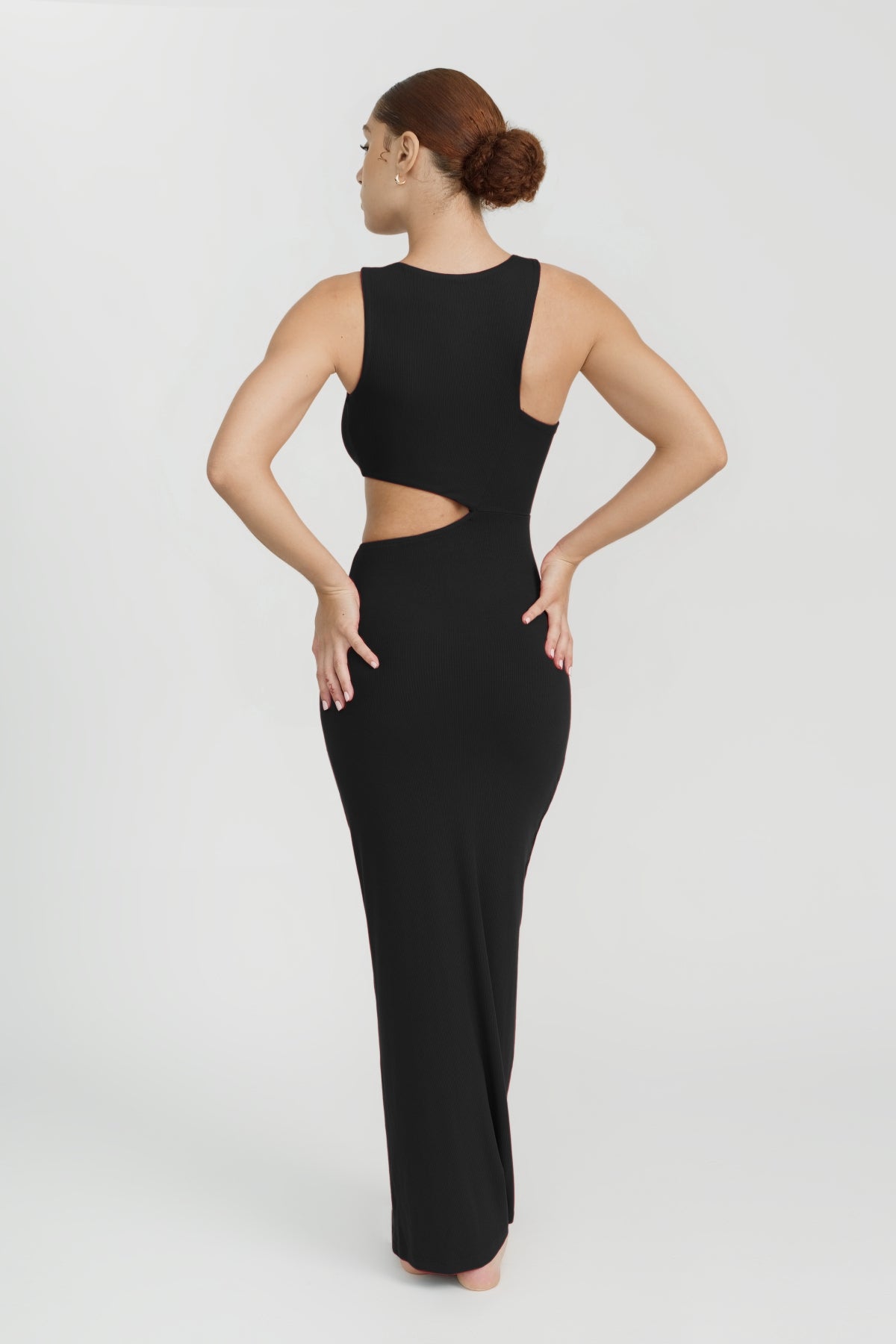 Black Full Length Lounge Dress with Side Cut Out Detail