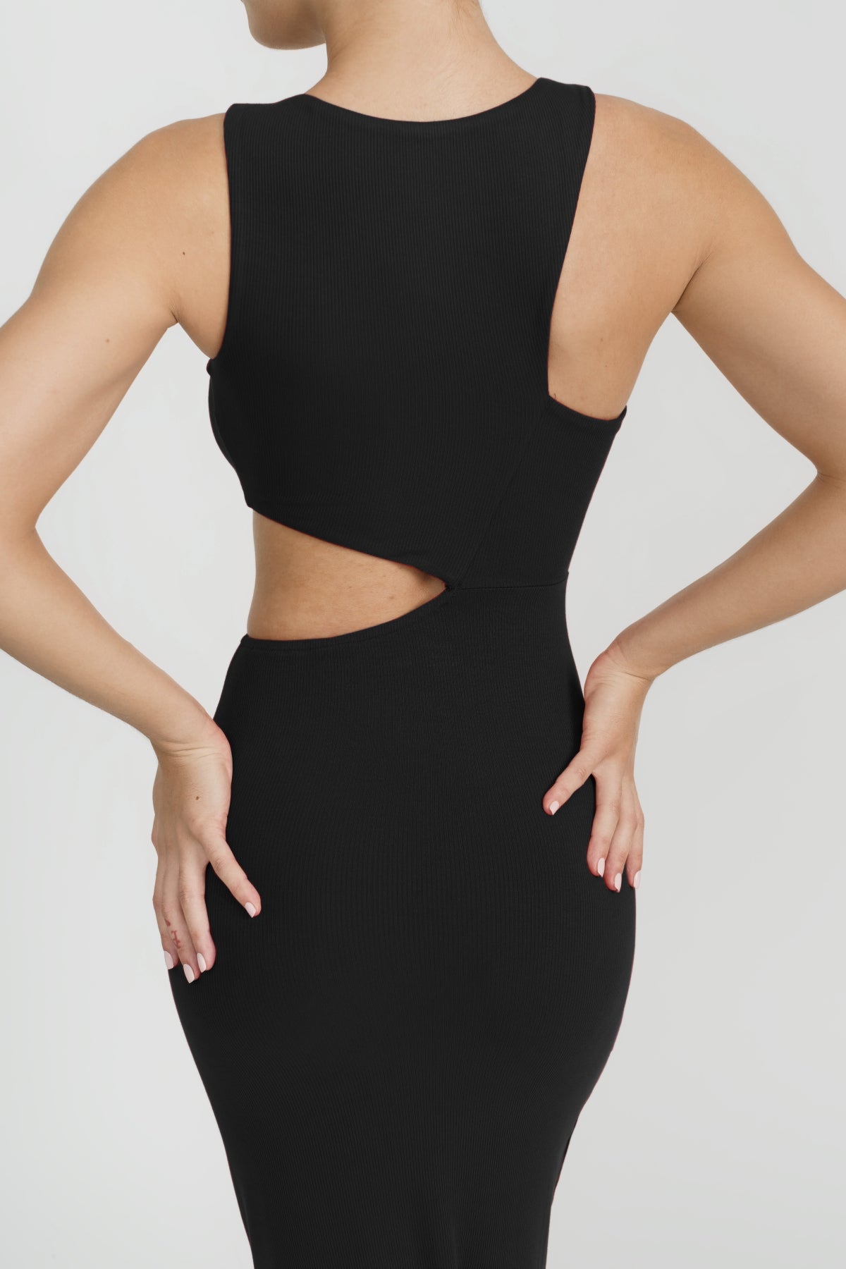 Black Full Length Lounge Dress with Side Cut Out Detail