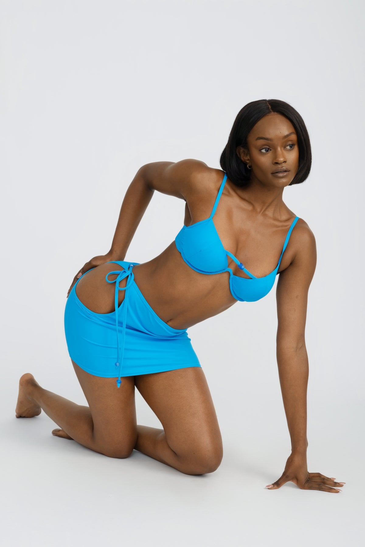 Cover Up Swim Skirt with Side Tie in Aire Blue Color