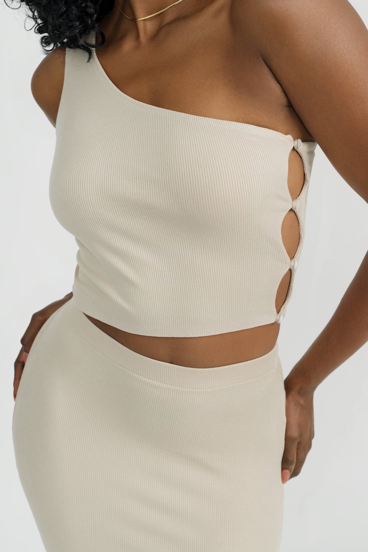 Beige Single Shoulder Lounge Crop Top