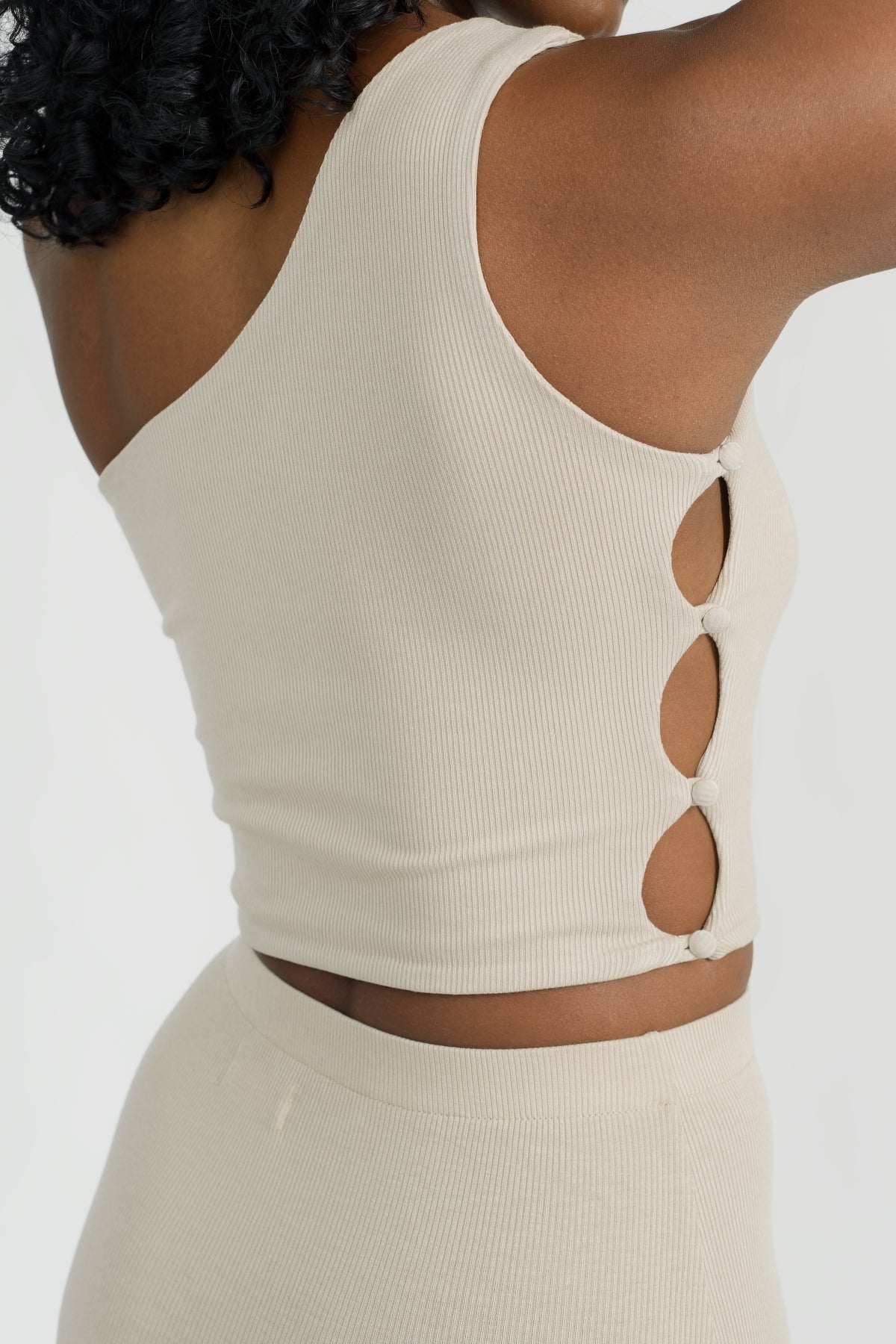 Beige Single Shoulder Lounge Crop Top