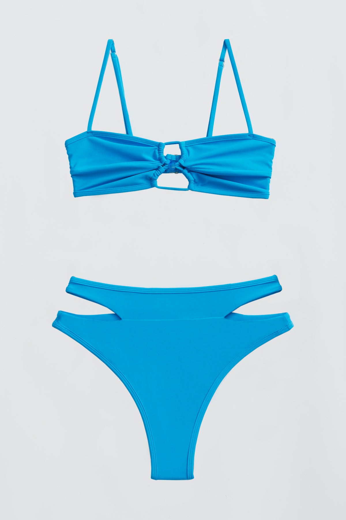 High Waisted Thong Bikini Bottom in Blue