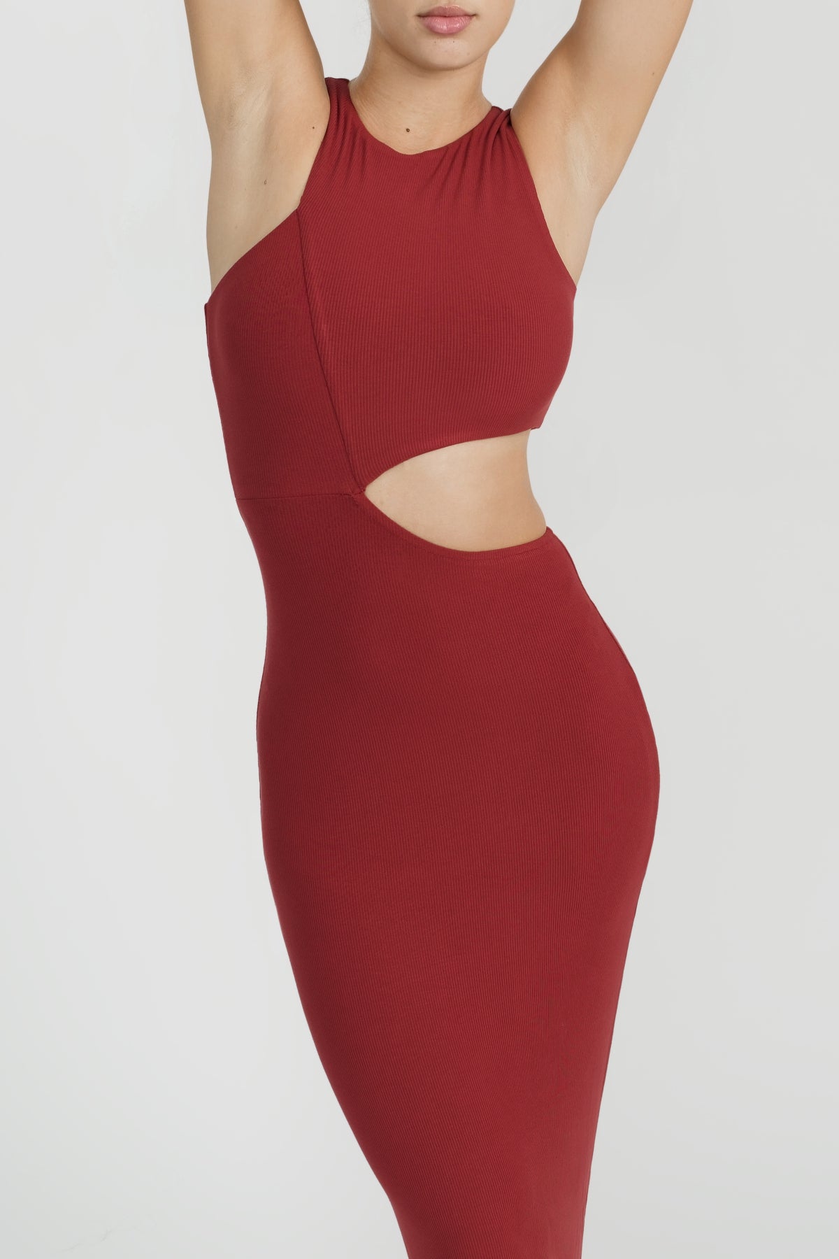 Red Full Length Lounge Dress with Side Cut Out Detail