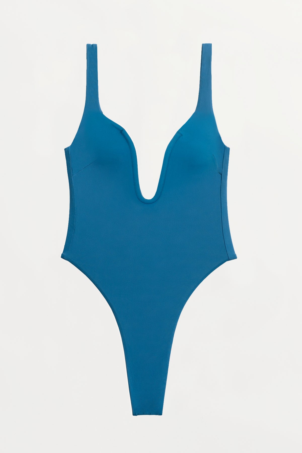 Indigo Blue Plunging Neckline One Piece Swimsuit with Thong Bottom