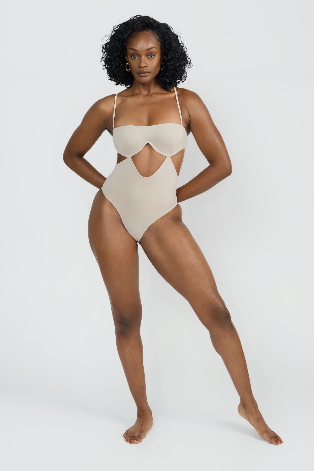 Coconut One Piece Swimsuit with Torso Cut Out Design and Full Coverage Bottom