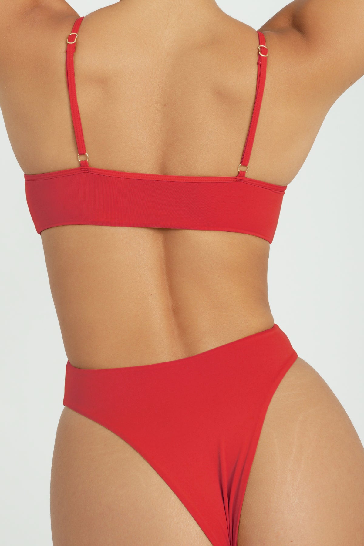 Red One Piece Swimsuit with Gold Rings