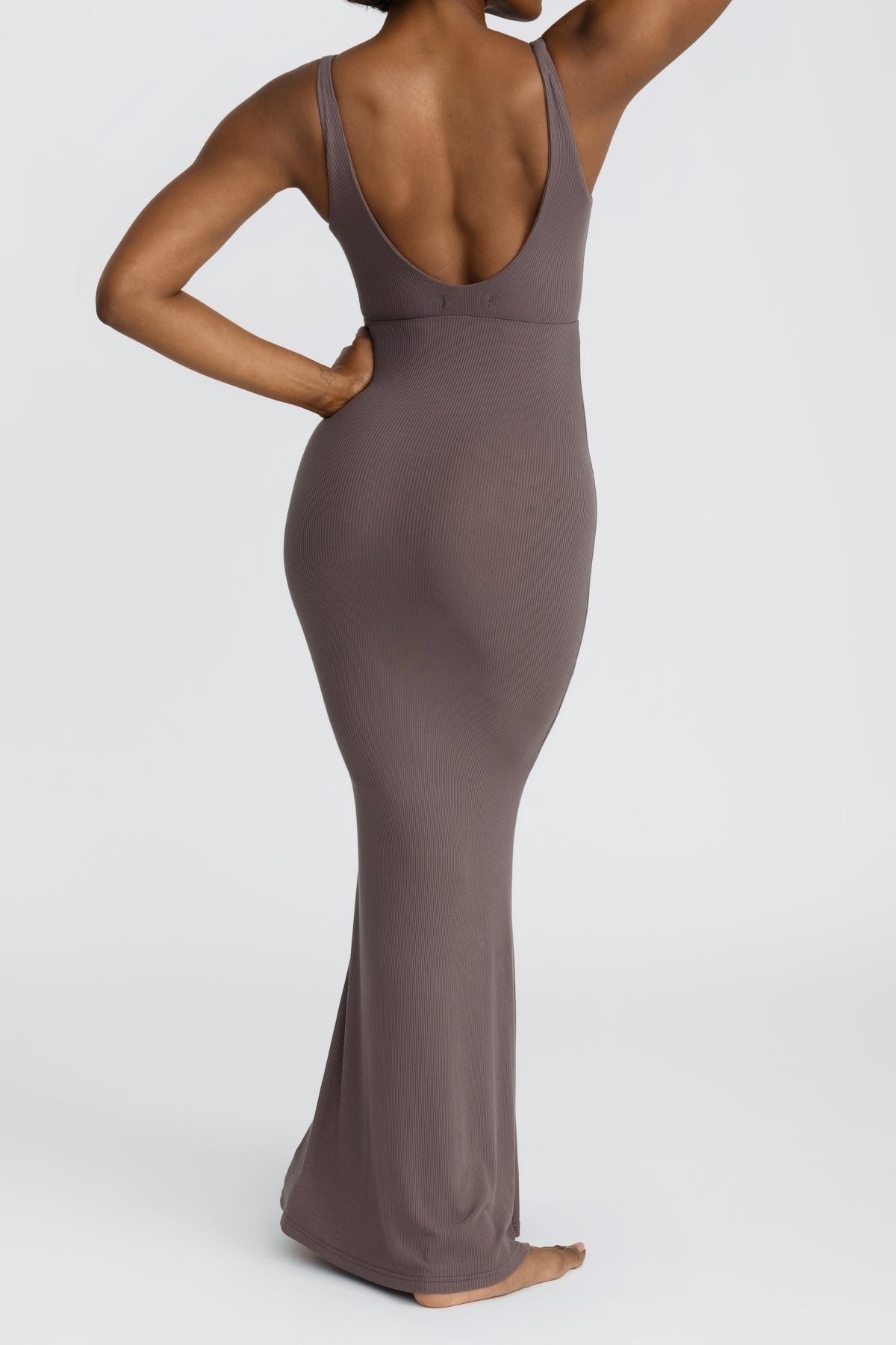Soft Ribbed Lounge Dress In Ash Color