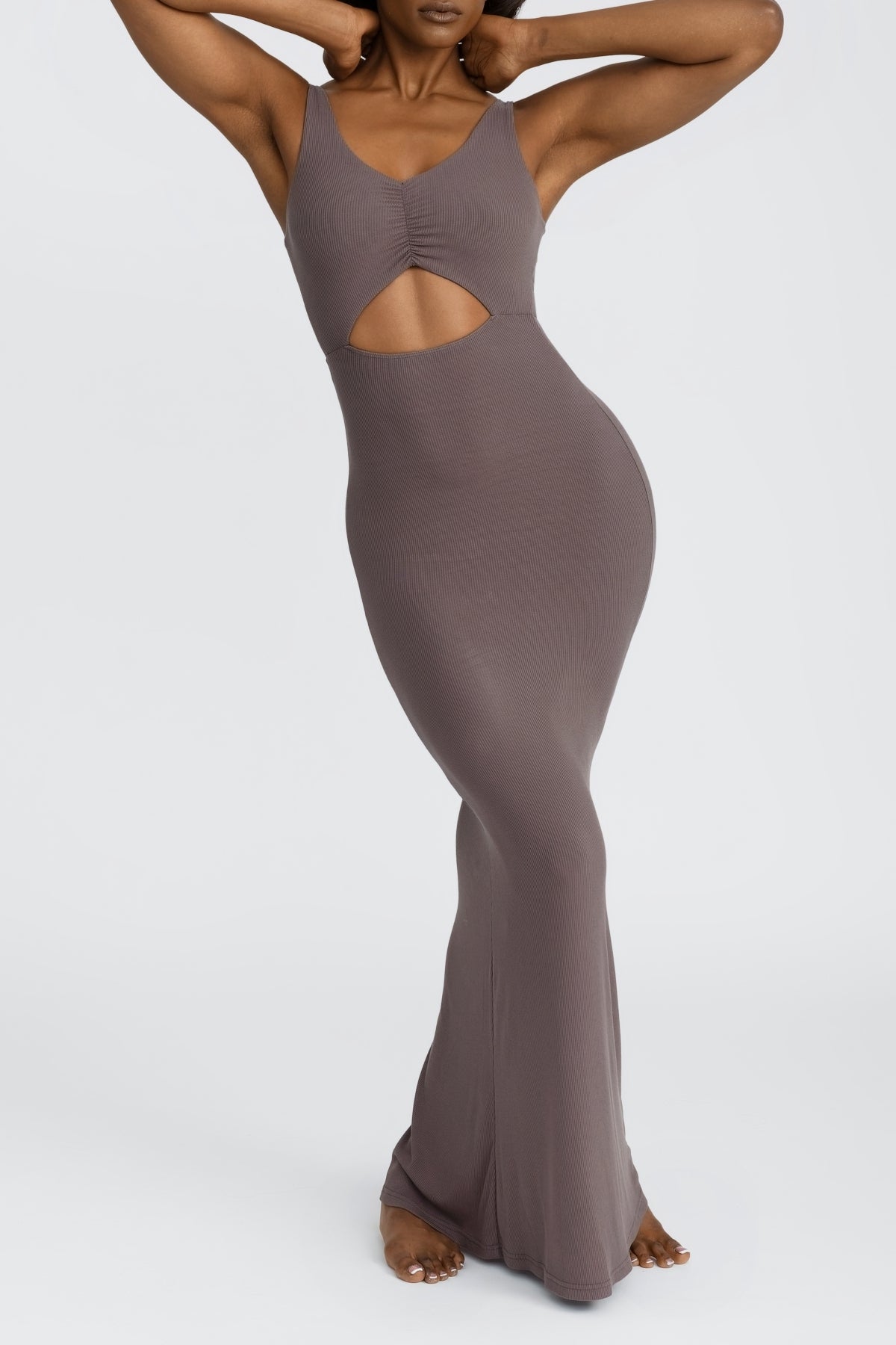 Soft Ribbed Lounge Dress In Ash Color