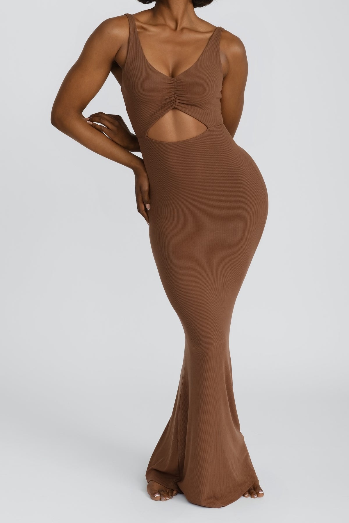 BROWN SOFT RIBBED LOUNGE DRESS