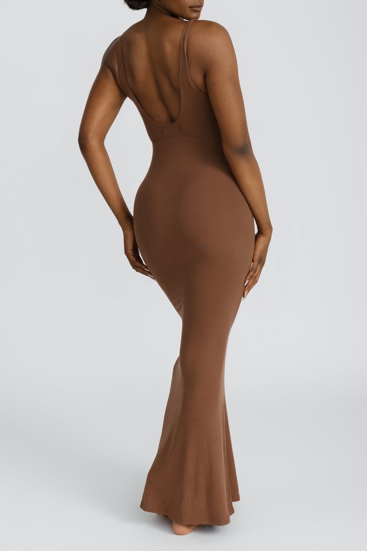 BROWN SOFT RIBBED LOUNGE DRESS