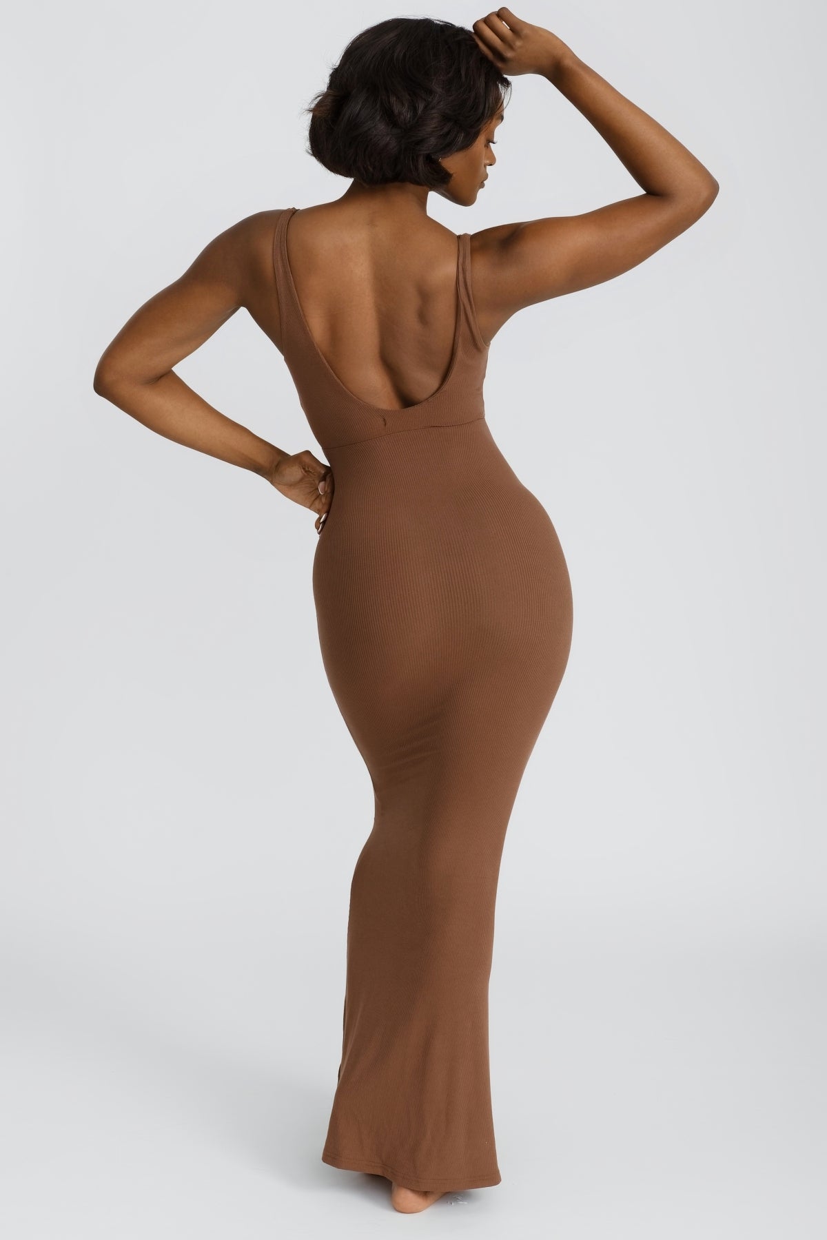 BROWN SOFT RIBBED LOUNGE DRESS