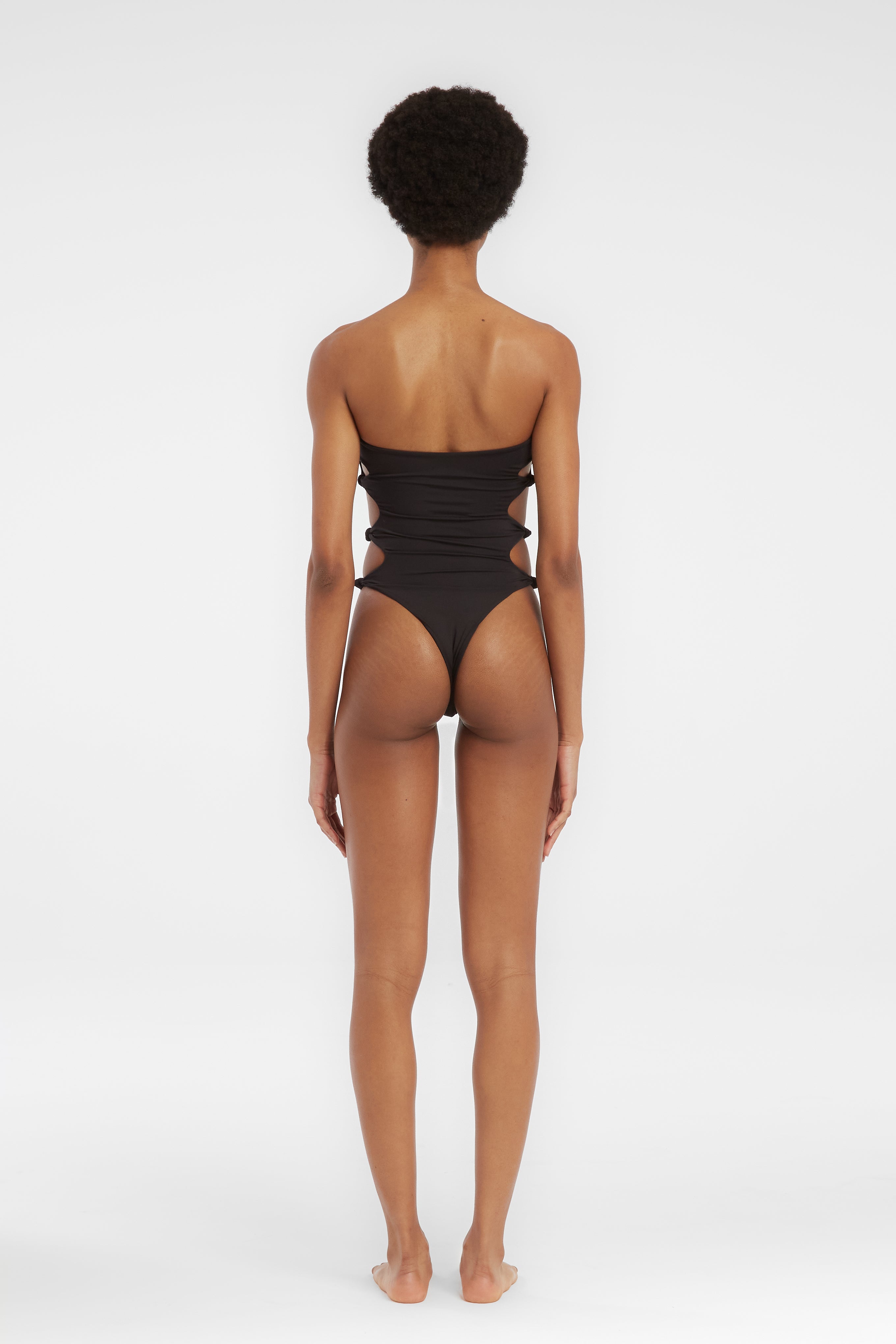 BLACK STRAPLESS ONE PIECE SWIMSUIT WITH SIDE TIES